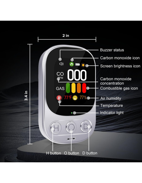 Detector de Monóxido de Carbono 4-en-1 ByAnciel HD08 - Pantalla Digital