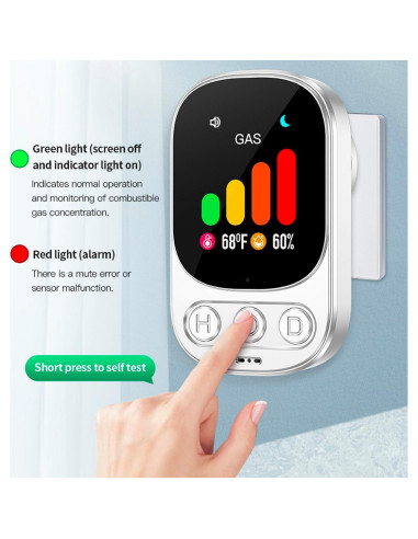 Detector de Gas Natural HISHELL HD05 3 en 1 con Alarma 85dB