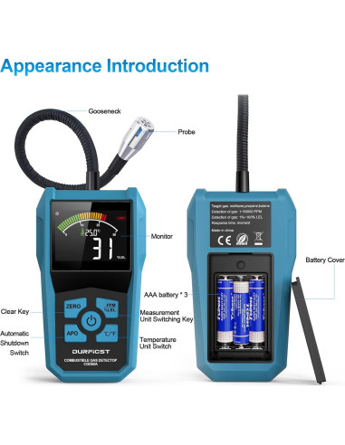Detector de Gas Natural DURFICST Portátil con Alarma Sonora