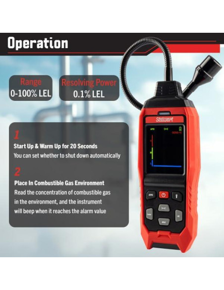 Detector de Fugas de Gas Natural Stalwart Portátil Recargable