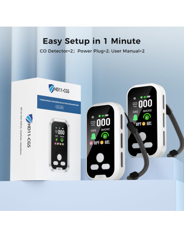 Detector de Monóxido de Carbono 5-en-1 Ixqwr HD11 - 2 Paquetes