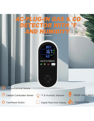 Detector de Gas Natural y Monóxido de Carbono Hembisen KH-158