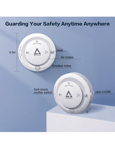 Detector de Humo y Monóxido de Carbono AOTIQUAL 3-en-1