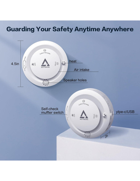 Detector de Humo y Monóxido de Carbono AOTIQUAL 3-en-1