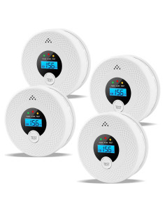 Paquete de 4 Detectores de Humo y Monóxido OLUNCLE 85dB LCD
