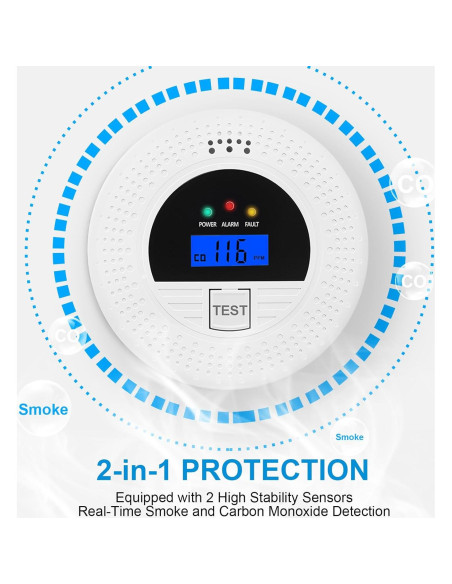Detector de Humo y Monóxido de Carbono Soewolit 85dB 2-en-1