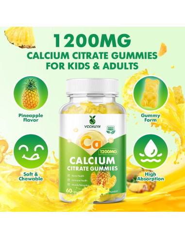 Gomitas de Citrato de Calcio 1200 mg VCCHUYH Sabor Piña 60 Unidades