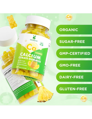 Gomitas de Citrato de Calcio 1200 mg VCCHUYH Sabor Piña 60 Unidades