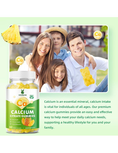 Gomitas de Citrato de Calcio 1200 mg VCCHUYH Sabor Piña 60 Unidades