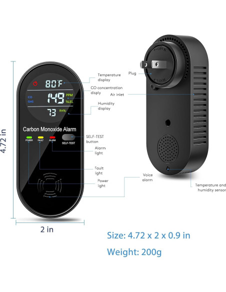 Detector de Monóxido de Carbono ELECOIN 4 en 1 con Pantalla Digital