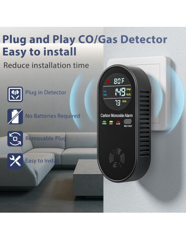 Detector de Monóxido de Carbono ELECOIN 4 en 1 con Pantalla Digital