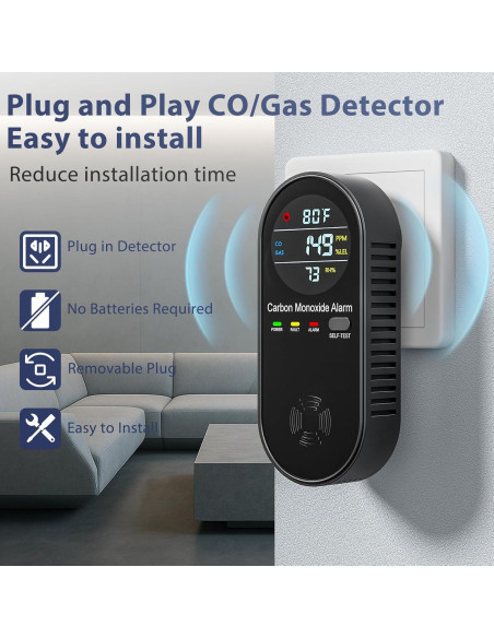 Detector de Monóxido de Carbono ELECOIN 4 en 1 con Pantalla Digital