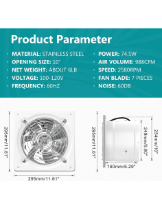 Ventilador de Escape HG Power 10" Blanco 988 CFM 72W 2