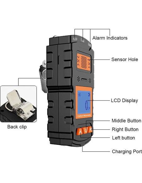 Detector de Monóxido de Carbono GZAIR X-1 Portátil con Alarma