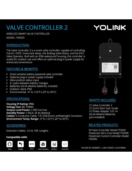 Kit Control Válvula Inteligente Inalámbrica YoLink 1.9 cm