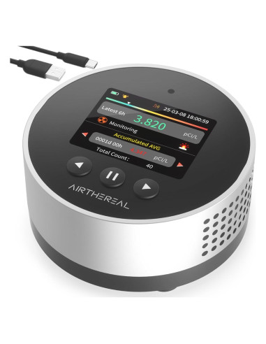 Detector de Radón Portátil Airthereal RM-65 con Alarma y Pantalla LCD