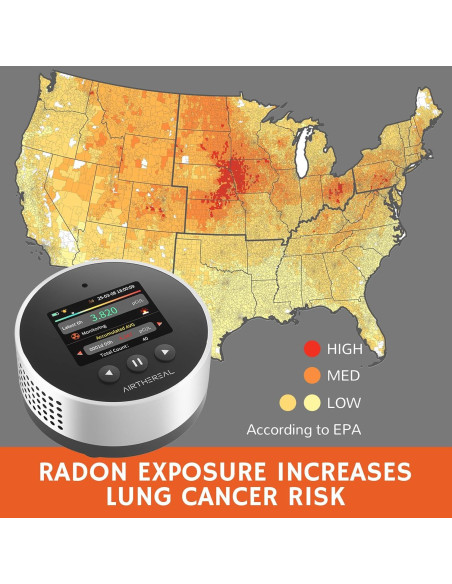 Detector de Radón Portátil Airthereal RM-65 con Alarma y Pantalla LCD