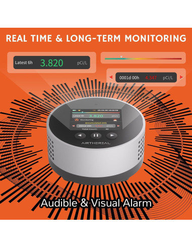 Detector de Radón Portátil Airthereal RM-65 con Alarma y Pantalla LCD
