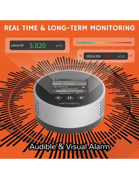Detector de Radón Portátil Airthereal RM-65 con Alarma y Pantalla LCD