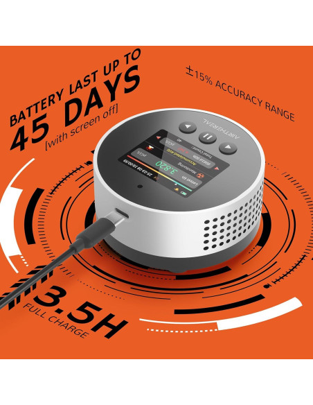 Detector de Radón Portátil Airthereal RM-65 con Alarma y Pantalla LCD