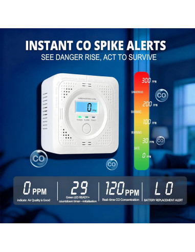 Detector de Monóxido de Carbono Pumwry WJ-CO102 LCD 85dB