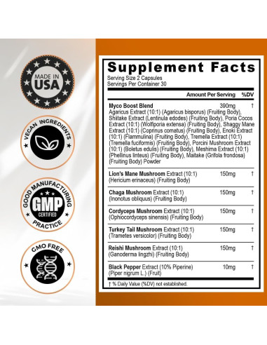 Suplemento de Hongos Vitamax MycoBoost 60 Cápsulas