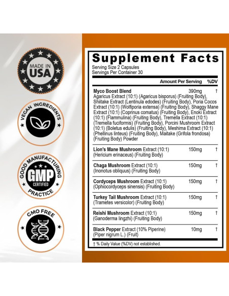 Suplemento de Hongos Vitamax MycoBoost 60 Cápsulas