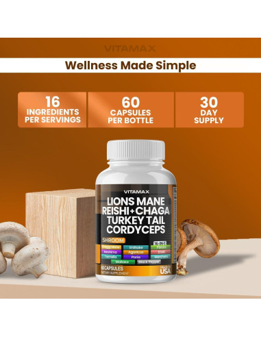 Suplemento de Hongos Vitamax MycoBoost 60 Cápsulas