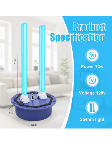 Purificador de Aire UVC Feeligivin 72W con Sensor HVAC 48cm