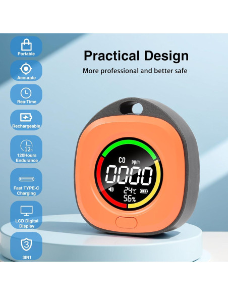 Detector de Monóxido de Carbono Genérico K5 Portátil 3 en 1
