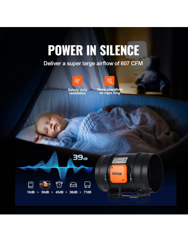 Ventilador de Conducto VEVOR 8 Pulgadas 807 CFM Silencioso