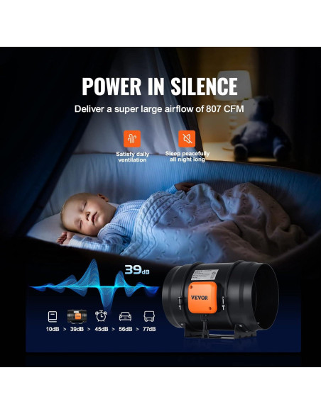 Ventilador de Conducto VEVOR 8 Pulgadas 807 CFM Silencioso