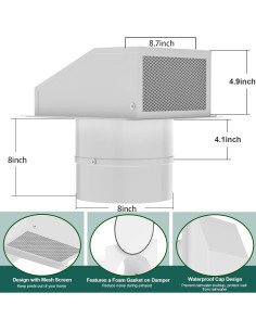 Cubierta de Ventilación de Pared 8" Yawl Acero Galvanizado Blanco 2
