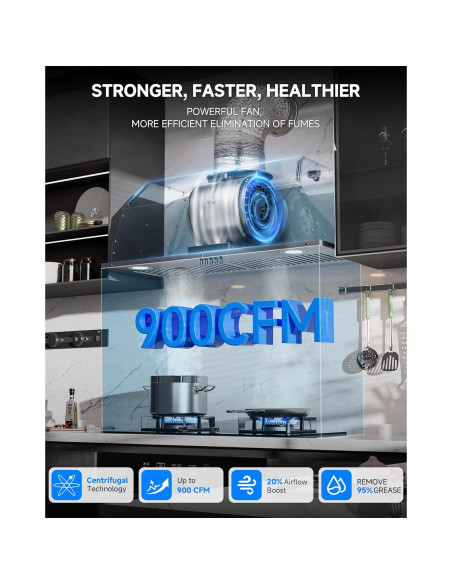Campana Extractora Empotrada AMZCHEF 30" Acero Inoxidable 900 CFM