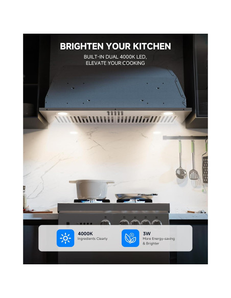 Campana Extractora Empotrada AMZCHEF 30" Acero Inoxidable 900 CFM