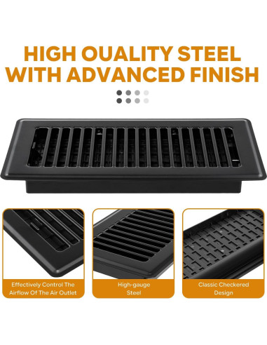Cubiertas de Ventilación de Piso 6x10 HQZHQZ, Acero Negro, 2 Pcs