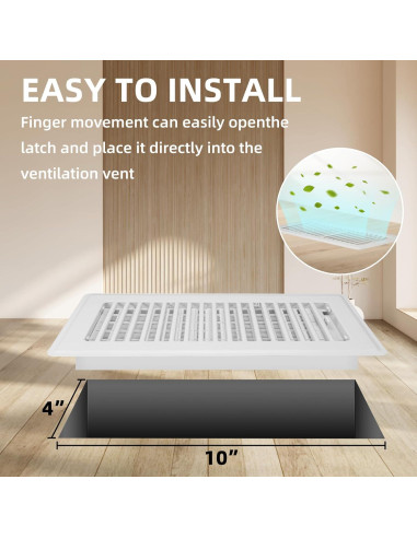 Rejilla de Piso Ajustable Accord Ventilation 4" x 10" Blanca