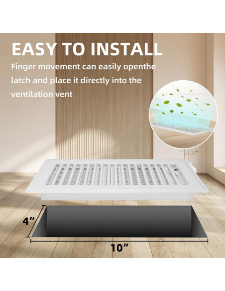 Rejilla de Piso Ajustable Accord Ventilation 4" x 10" Blanca