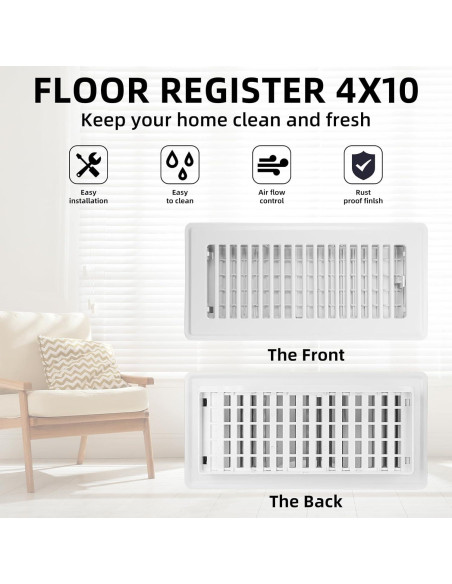 Rejilla de Piso Ajustable Accord Ventilation 4" x 10" Blanca
