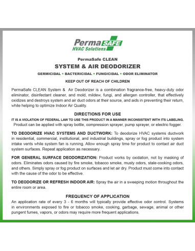 Desodorante de Aire HVAC PermaSafe PC-8H, 140g, Elimina Olores