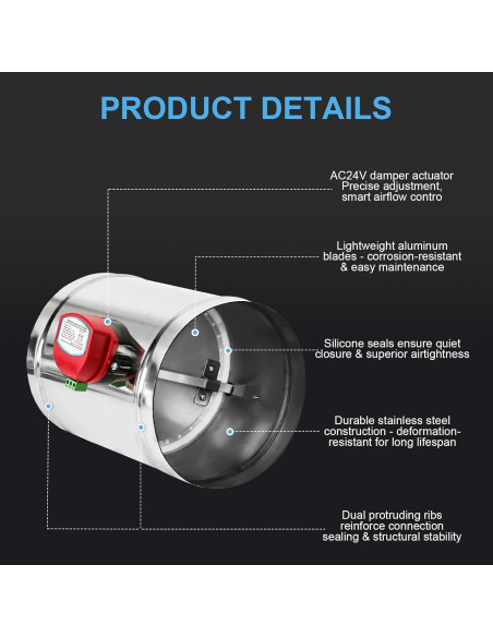 Compensador de Conducto Motorizado ZOWZEA 6" Acero Inoxidable 24V