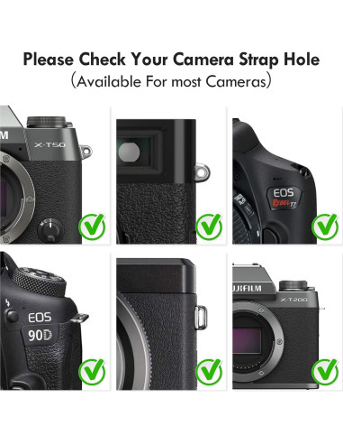 Correa de Cuello Ajustable PU para Cámara - Compatible Canon, Sony, Nikon