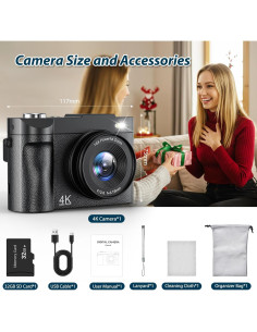 Cámara Digital 4K 50MP ANVOSCI DC03 con Pantalla Invertible 2.8" 2