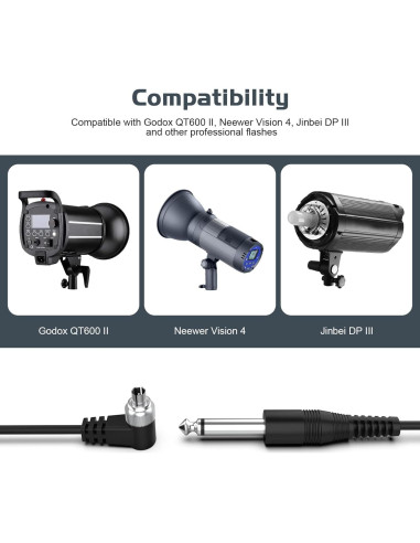 Cable de Disparador de Flash PC Sync 6.35mm Sqrmekoko