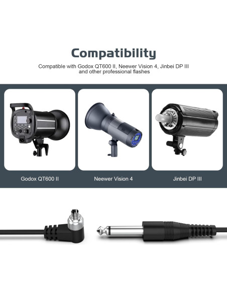 Cable de Disparador de Flash PC Sync 6.35mm Sqrmekoko