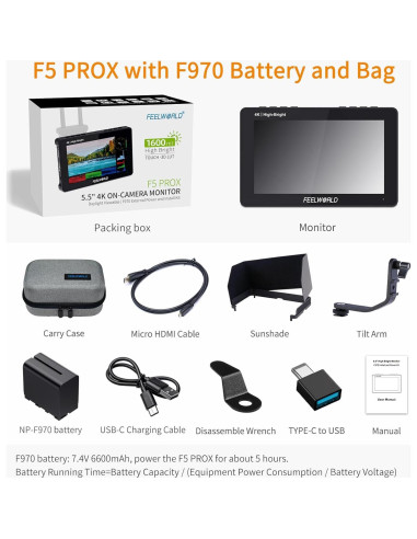 Monitor de Campo Feelworld F5 ProX 5.5" 1600nit HDMI Touch