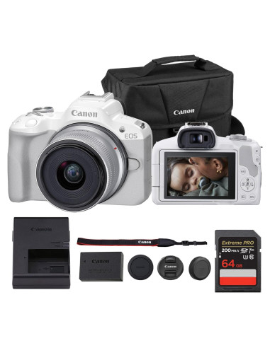 Kit Cámara Sin Espejo Canon EOS R50 Blanco con Lente 18-45mm