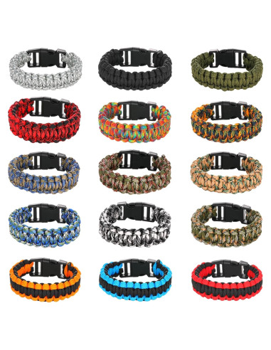 15 Pulseras Paracord de Supervivencia para Niños y Hombres