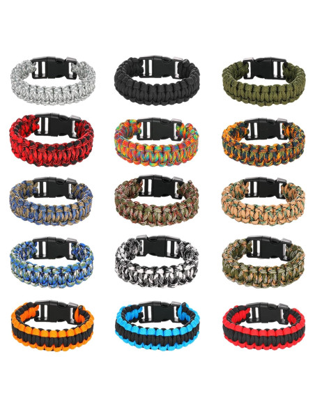 15 Pulseras Paracord de Supervivencia para Niños y Hombres
