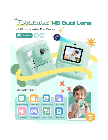 Cámara Instantánea para Niños Seckton Verde 48MP HD 1080P